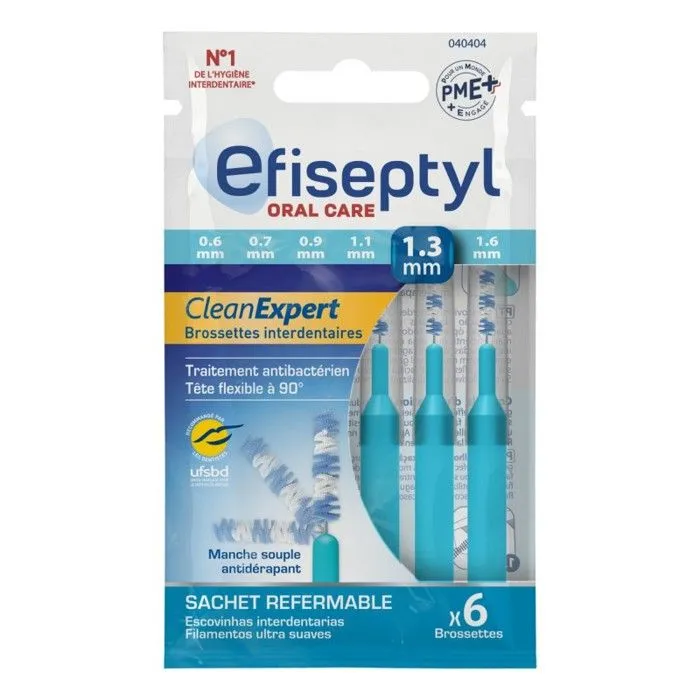 Brossettes Interdentaires - Efiseptyl - Clean Expert - 1,3mm - Antibactérien - Sachet de 6