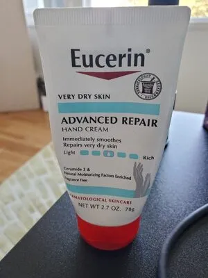 Eucerin, Crème Mains Advanced Repair, Peau Extrêmement Sèche, Sans Parfum, 2,7 oz (78 grammes)