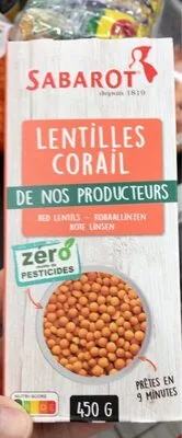 Lentilles corail Zéro Résidu de Pesticides paquet de 450g Sabarot