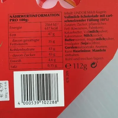 Lindt Lindor Kugeln Vollmilch Herzpackung 112g