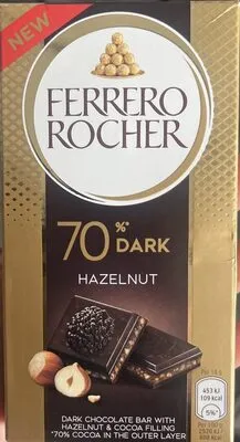 Ferrero Rocher Dark 70% Cocoa Hazelnut Chocolate Bar 90g