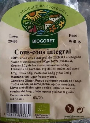 Cous cous integral ecológico Biogoret