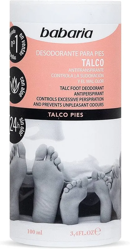 Babaria Antiperspirant Deodorant Foot Powder 24h Odor-Free with Aloe Vera